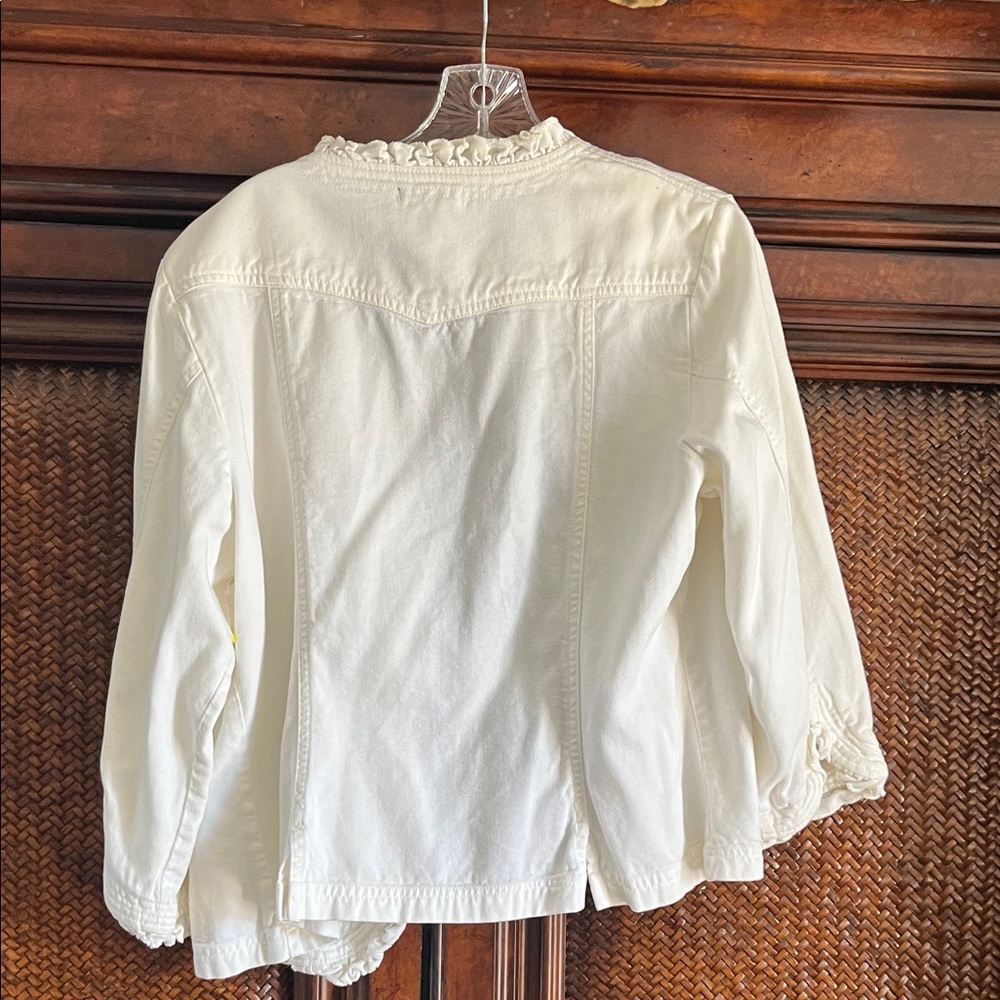 NY Collection Cream Ruffle-Trim Jean Jacket - Picture 5 of 7